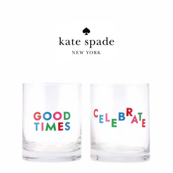 Set of Two Double Old Fashion "Good Times" & "Celebrate" Glasses by Kate Spade - Picture 1 of 4